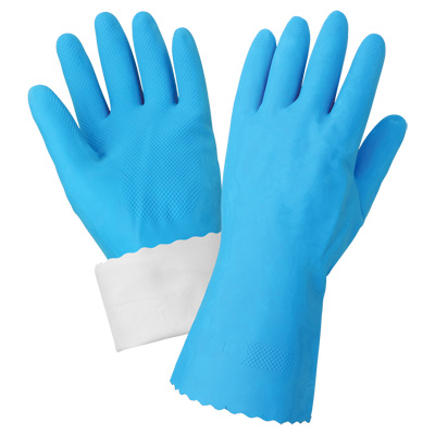 FrogWear Blue Flock-Lined 18-Mil Rubber Latex Unsupported Gloves with Diamond Pattern Grip 10(XL)