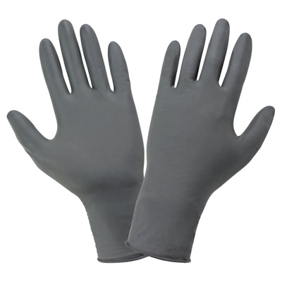 Panther-Guard Heavyweight Nitrile, Powder-Free, Examination-Grade, Steel Gray, 6-Mil, Flock Lined, Textured Fingertips, 9.5-Inch Disposable Gloves L