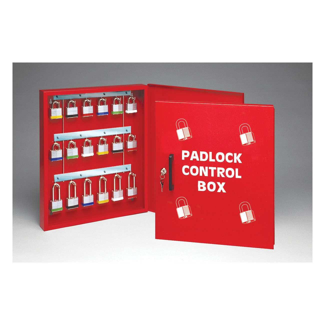 Accuform KCC318 Padlock Control Cabinet, 18 Padlocks, Hinge Door, 18 in H x 15-1/2 in W x 2 in D, 2 Key Hooks