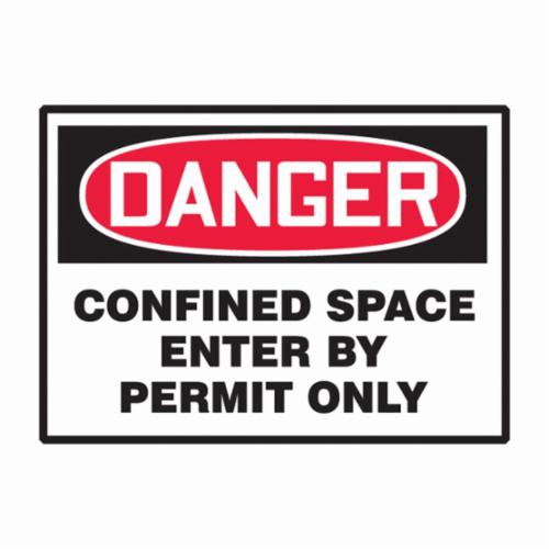 Accuform LCSP280VSP Flexible Danger Safety Label, 5 in L x 3-1/2 in W, DANGER CONFINED SPACE ENTER BY PERMIT ONLY Legend, Black/Red/White, Adhesive Vinyl, 5 per Pack Labels