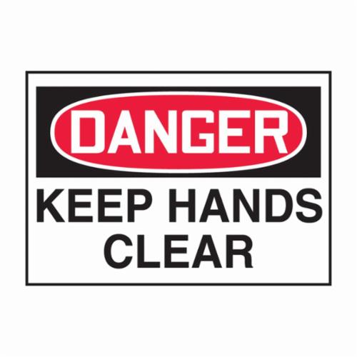 Accuform LEQM279VSP Flexible Danger Safety Label, 5 in L x 3-1/2 in W, DANGER KEEP HANDS CLEAR Legend, Black/Red/White, Adhesive Vinyl, 5 per Pack Labels
