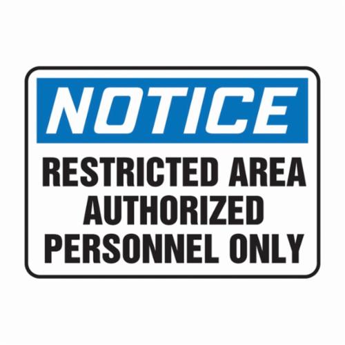 Accuform MADC807VP Semi-Flexible Notice Sign, NOTICE, 7 in H x 10 in W, Black on White Sign/White on Blue Header, Plastic, Through Hole Mount