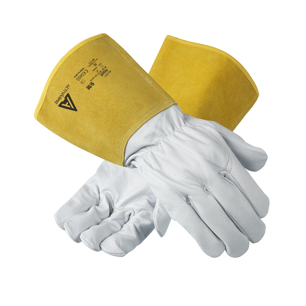 ActivArmr 43-217-10 43-217 Heavy Duty Special Purpose Welding Gloves, SZ 10, Leather, White/Yellow, Goat Skin Leather Lining, Gauntlet Cuff, 13.77 in L