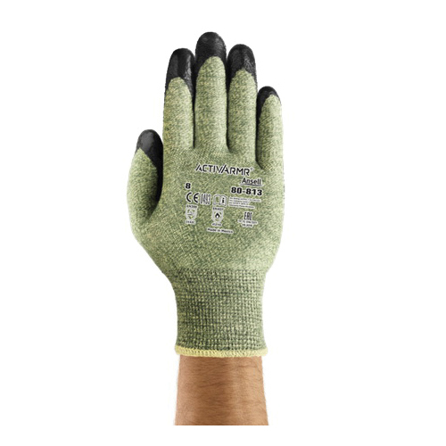 ActivArmr PowerFlex 206488 80-813 Medium Duty Cut-Resistant Gloves, SZ 6, Neoprene Foam Palm, Black/Green, DuPont Kevlar/Glass Fiber/Modacrylic