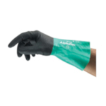 AlphaTec 58128090 58-128 Anti-Static Latex-Free Light Duty Powder-Free Silicone-Free Chemical-Resistant Gloves, SZ 9/L, Right/Left Hand, Nitrile, Gray/Green/White, Polyamide Yarn/Cotton Lining, 12-1/2 in L, Supported Support, Straight Cuff, 7 mil THK