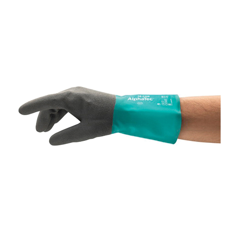 AlphaTec 58530B070 58-530B Anti-Static Latex-Free Medium Duty Powder-Free Silicone-Free Chemical-Resistant Gloves, SZ 7/S, Right/Left Hand, Nitrile, Black/Gray/Green, Acrylic Lining, 12 in L, Resists: Abrasion, Chemical, Cut, Puncture, Oil and Tear