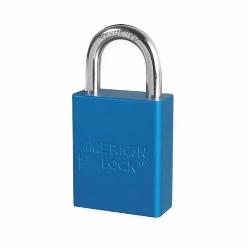American Lock A1105BLU Safety Padlock, Different Key, Blue, Anodized Aluminum Body, 1/4 in Dia x 1 in H x 25/32 in W Polished Chrome Boron Alloy Steel Shackle, Conductive Conductivity
