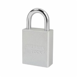 American Lock A1105CLR Safety Padlock, Different Key, Silver, Anodized Aluminum Body, 1/4 in Dia x 1 in H x 25/32 in W Polished Chrome Boron Alloy Steel Shackle, Conductive Conductivity