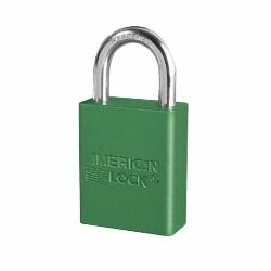 American Lock A1105GRN Safety Padlock, Different Key, Green, Anodized Aluminum Body, 1/4 in Dia x 1 in H x 25/32 in W Polished Chrome Boron Alloy Steel Shackle, Conductive Conductivity