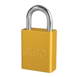 American Lock A1105MKYLW Safety Padlock, Master Keyed Key, Yellow, Anodized Aluminum Body, 1/4 in Dia x 1 in H x 25/32 in W Polished Chrome Boron Alloy Steel Shackle, Conductive Conductivity