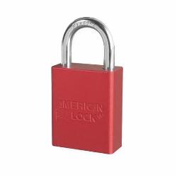 American Lock A1105RED Safety Padlock, Different Key, Red, Anodized Aluminum Body, 1/4 in Dia x 1 in H x 25/32 in W Polished Chrome Boron Alloy Steel Shackle, Conductive Conductivity