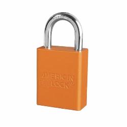American Lock A1105ORJ Safety Padlock, Different Key, Orange, Anodized Aluminum Body, 1/4 in Dia x 1 in H x 25/32 in W Polished Chrome Boron Alloy Steel Shackle, Conductive Conductivity