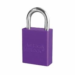 American Lock A1105PRP Safety Padlock, Different Key, Purple, Anodized Aluminum Body, 1/4 in Dia x 1 in H x 25/32 in W Polished Chrome Boron Alloy Steel Shackle, Conductive Conductivity