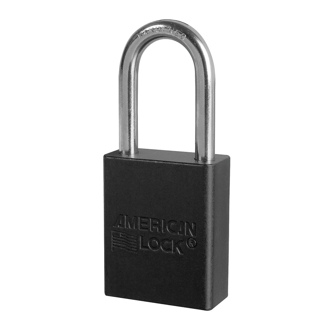 American Lock A1106KABLK Safety Padlock, Alike Key, Black, Anodized Aluminum Body, 1/4 in Dia x 1-1/2 in H x 25/32 in W Polished Chrome Boron Alloy Steel Shackle, Conductive Conductivity