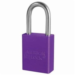 American Lock A1106PRP Safety Padlock, Different Key, Purple, Anodized Aluminum Body, 1/4 in Dia x 1-1/2 in H x 25/32 in W Polished Chrome Boron Alloy Steel Shackle, Conductive Conductivity