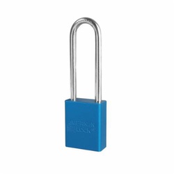 American Lock A1107BLU Safety Padlock, Different Key, Blue, Anodized Aluminum Body, 1/4 in Dia x 3 in H x 25/32 in W Polished Chrome Boron Alloy Steel Shackle, Conductive Conductivity