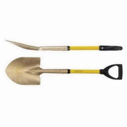 Ampco S-83FG 2-Piece Non-Magnetic Shovel, 22 in L Handle, 11-1/4 in L x 9 in W Blade, Aluminum Bronze Copper Alloy Blade, Fiberglass Handle