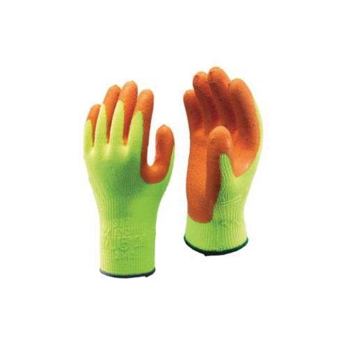 Atlas by Showa Best 317L-09 General Purpose Gloves, Coated, Straight Thumb Style, L/SZ 9, Natural Rubber Latex Palm, 10 ga Cotton/Polyester, Fluorescent Orange/Yellow, Elastic/Knit Wrist Cuff, Natural Rubber Latex Coating, Seamless Knit Lining