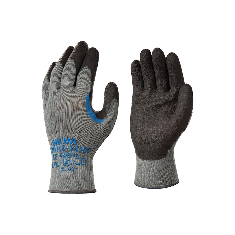 Atlas by Showa Best 330L-09 Ergonomic General Purpose Gloves, Coated, Reinforced Thumb Style, L/SZ 9, Natural Rubber Latex Palm, Cotton/Polyester, Black/Gray, Elastic/Knit Wrist Cuff, Natural Rubber Latex Coating, Resists: Abrasion, Cut, Puncture and Tear