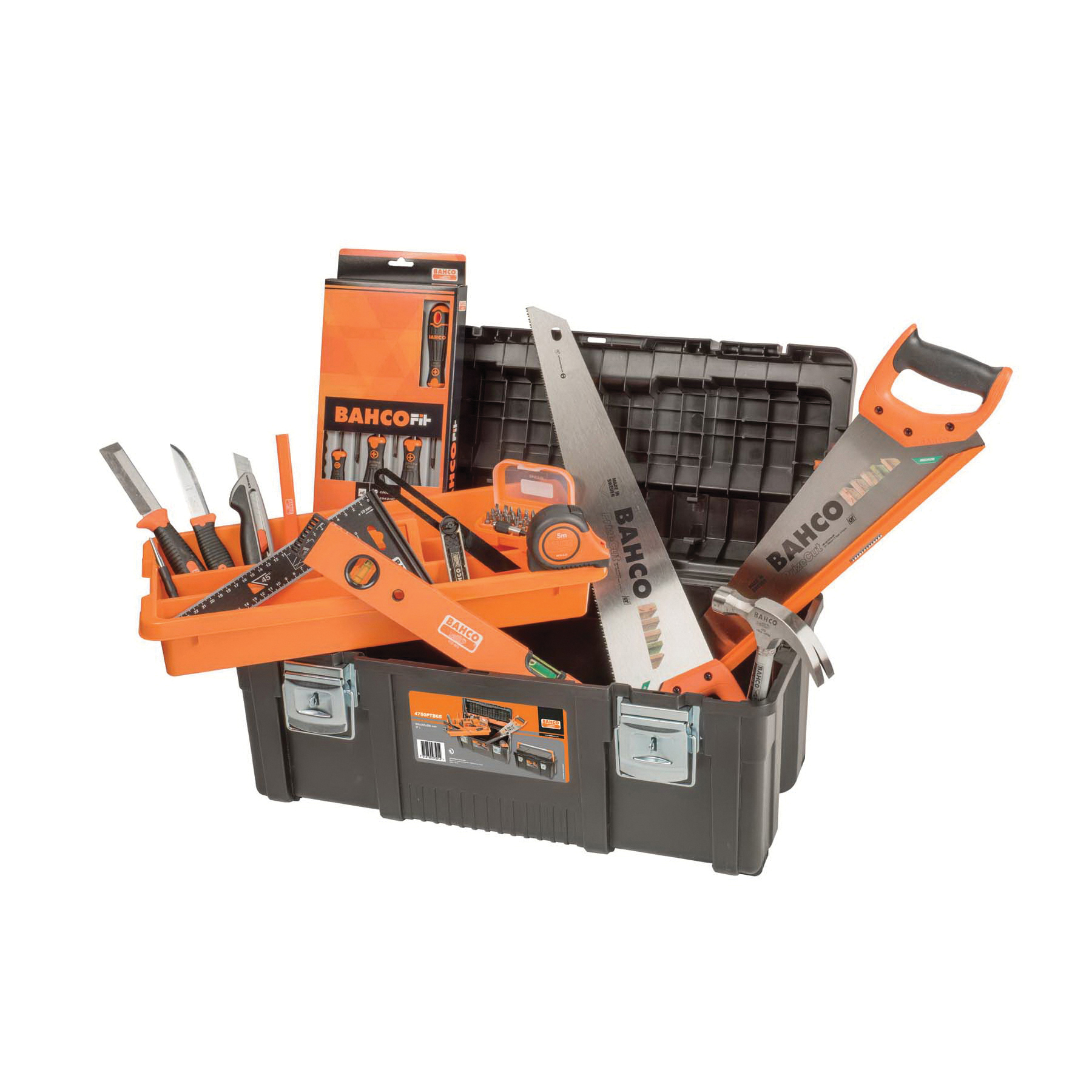 Bahco 4750PTB65TS4 General Purpose Hand Tool Kit, Box Tool Storage, 18 Pieces
