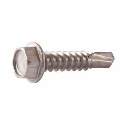 BBI 040160 Fully Threaded Self-Drilling Screw, #10-16, 2-1/2 in OAL, Indented Hex/Washer Head, Unslotted Drive, Hardened Stainless Steel, 410 Grade
