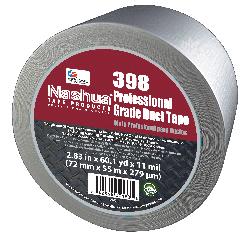Nashua 1086183 398 Premium Grade Professional Grade Duct Tape, 54.9 m L x 72 mm W, 11 mil THK, Natural Rubber Adhesive, Polyethylene Coated Cloth Backing, Silver