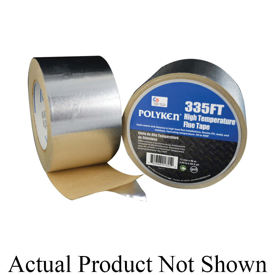 Polyken 1275528 335FT High Temperature Flue Tape, 46 m L x 72 mm W x 3.8 mil THK, Aluminum