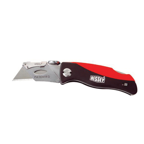 Bessey D-BKPH Folding Utility Knife With Belt Clip, Plastic Handle Lock and Fold, Lockable Blade, Steel Blade, 5 Blades Included, 6-1/4 in OAL