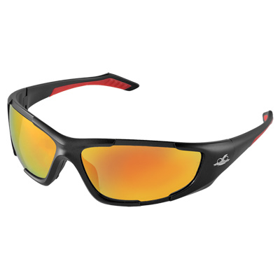 Javelin Red Mirror Lens, Matte Black Frame Safety Glasses Wrap-Around 2/3 Full-Frame