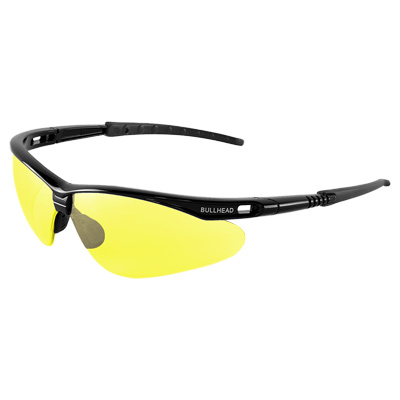 Stinger Yellow Lens, Shiny Black Frame Safety Glasses Vented Half Frame