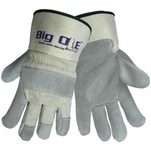 Big Ole 2100-2XL Premium Grade General Purpose Gloves, Work, Gunn Cut with Wing Thumb Style, 2XL, Split Cowhide Leather Palm, Leather, Gray/White, Rubberized Safety Cuff, Uncoated Coating, Resists: Abrasion, Kevlar Lining