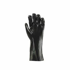 Black Knight 7714-10 Sanitized Chemical-Resistant Gloves, L/SZ 10, PVC, Black, Cotton Jersey Lining, 14 in L, Resists: Abrasion, Cut and Puncture, Gauntlet Cuff, 30 mil THK