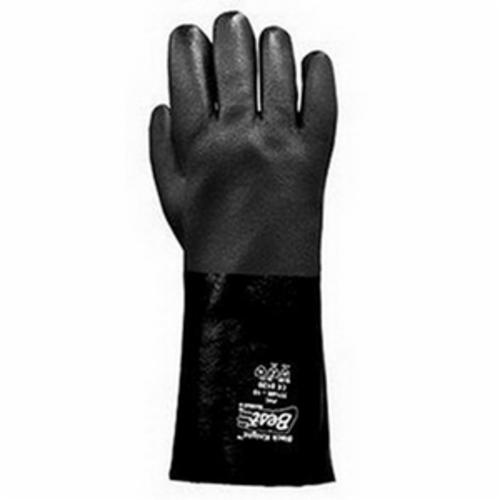 Black Knight 7714R-10 Chemical-Resistant Gloves, L/SZ 10, PVC, Black, Cotton Jersey Lining, 14 in L, Resists: Abrasion and Chemical, Gauntlet Cuff