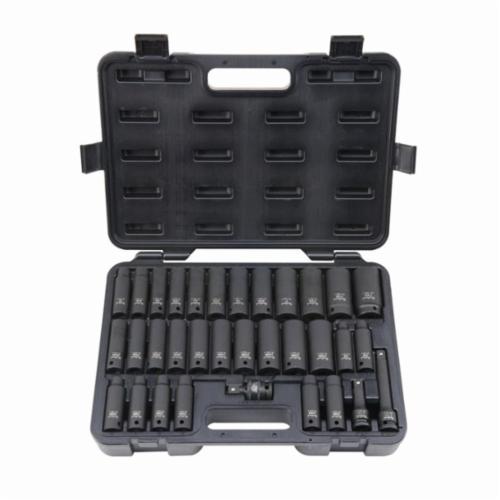 Blackhawk by Proto UW-533CDS Impact Socket Set, ASME B107.110:2012, 6 Points, 1/2 in Drive, 33 Pieces, Blow Mold Case Container