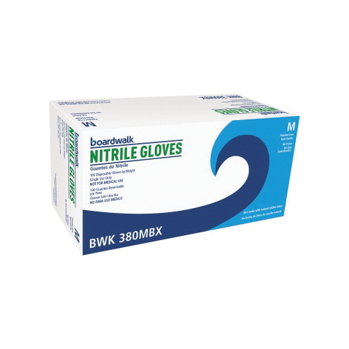 Boardwalk BWK380MBX General Purpose Latex Free Disposable Gloves, M, Nitrile, Blue, 15 in L, Non-Powdered, 4 mil THK, Ambidextrous Hand