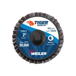 BobCat 50946 Type R Close Mini Standard Density Coated Abrasive Flap Disc, 2 in Dia Disc, 36 Grit, Coarse Grade, Zirconia Alumina Abrasive, Type 29/Conical Disc
