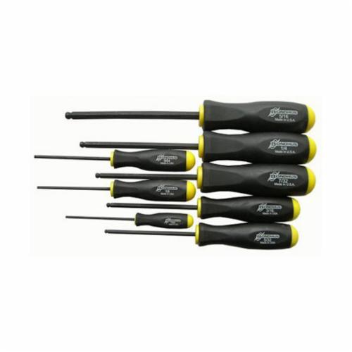 Bondhus 10633 Ball End Standard Length Screwdriver Set, 8 Pieces, Steel/Thermoplastic/Soft Rubber Coated, ProGuard