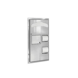 Bradley BradEX 591-000000 Standard Seat Cover/Dual Roll Tissue Dispenser/Waste Receptacle Combination Unit, 1000 Covers, 4 Rolls, 500 Papers Capacity, 17-1/8 in OAL, Partition Mount, Stainless Steel