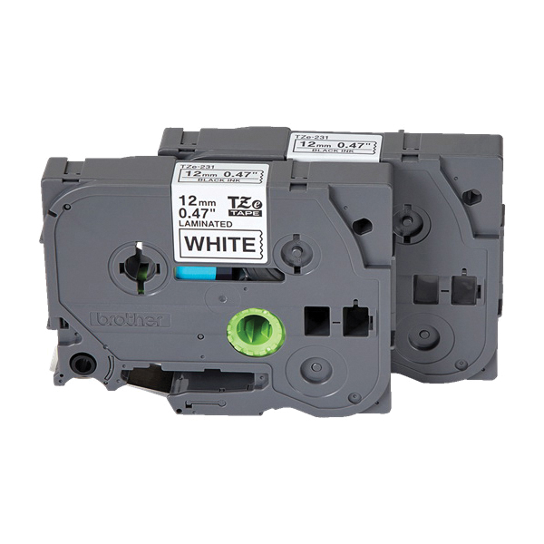 brother TZE2312PK Standard Laminated Label Tape, 26.2 in L x 0.47 in W, Black/White