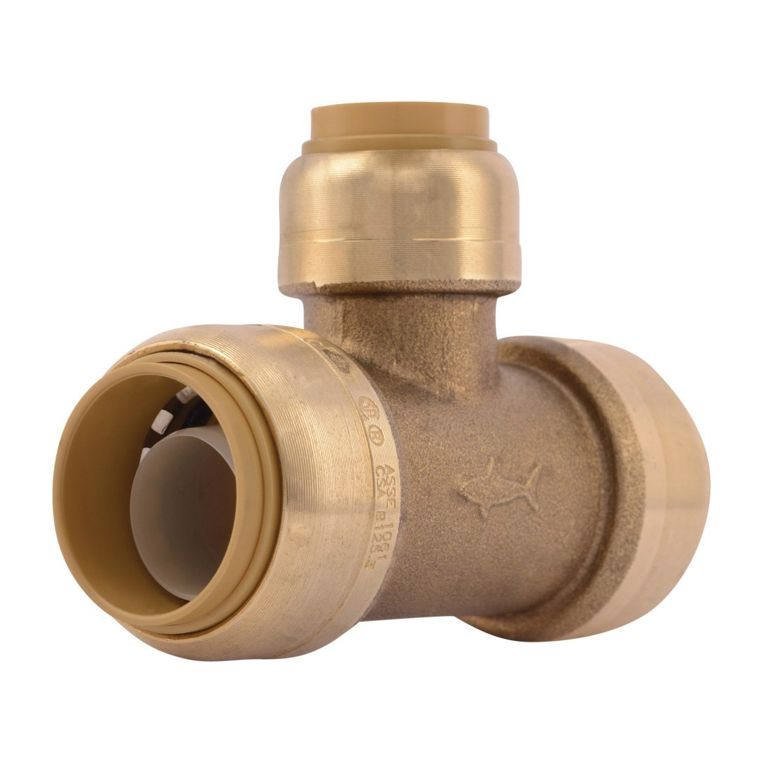 Sharkbite U412LF Pipe Reducing Tee, 3/4 x 3/4 x 1/2 in Nominal, Push-Fit End Style, Brass, Import