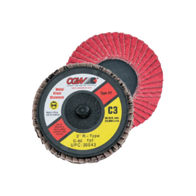 CGW 30039 Contaminant-Free Mini Roll-On Coated Abrasive Flap Disc, 2 in Dia, 60 Grit, Coarse Grade, C3 Ceramic Abrasive, Type 27 Disc