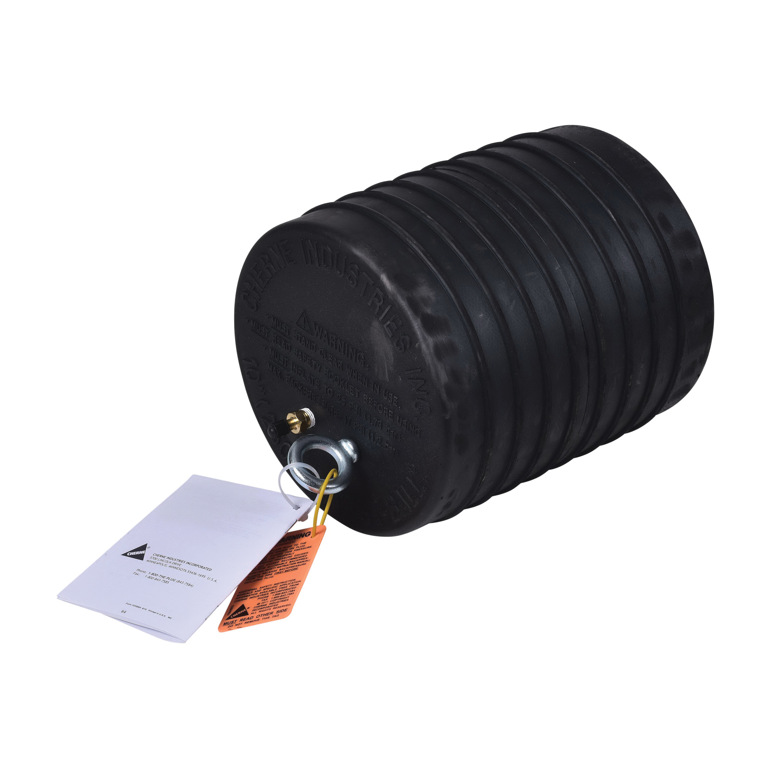 Cherne 041394 Pneumatic Pipe Plug, 10 in Pipe, 17 psi Working, Natural Rubber, Domestic