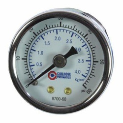 Coilhose 8700-60 Analog Dry Round Pressure Gauge, 0 to 60 psi Pressure, 1/8 in NPT Connection, 1-1/2 in Dia Dial, +/- 3-2-3 % Accuracy