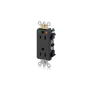 Leviton Decora Plus 16262-IGE Duplex Straight Blade Receptacle, 125 VAC, 15 A, 2 Poles, 3 Wires, Black