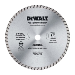 Black+Decker DW4712B High Performance Thin Kerf Turbo Rim Diamond Saw Blade, 7 in Dia Blade, 5/8 in, 7/8 in Arbor/Shank, Dry Cutting