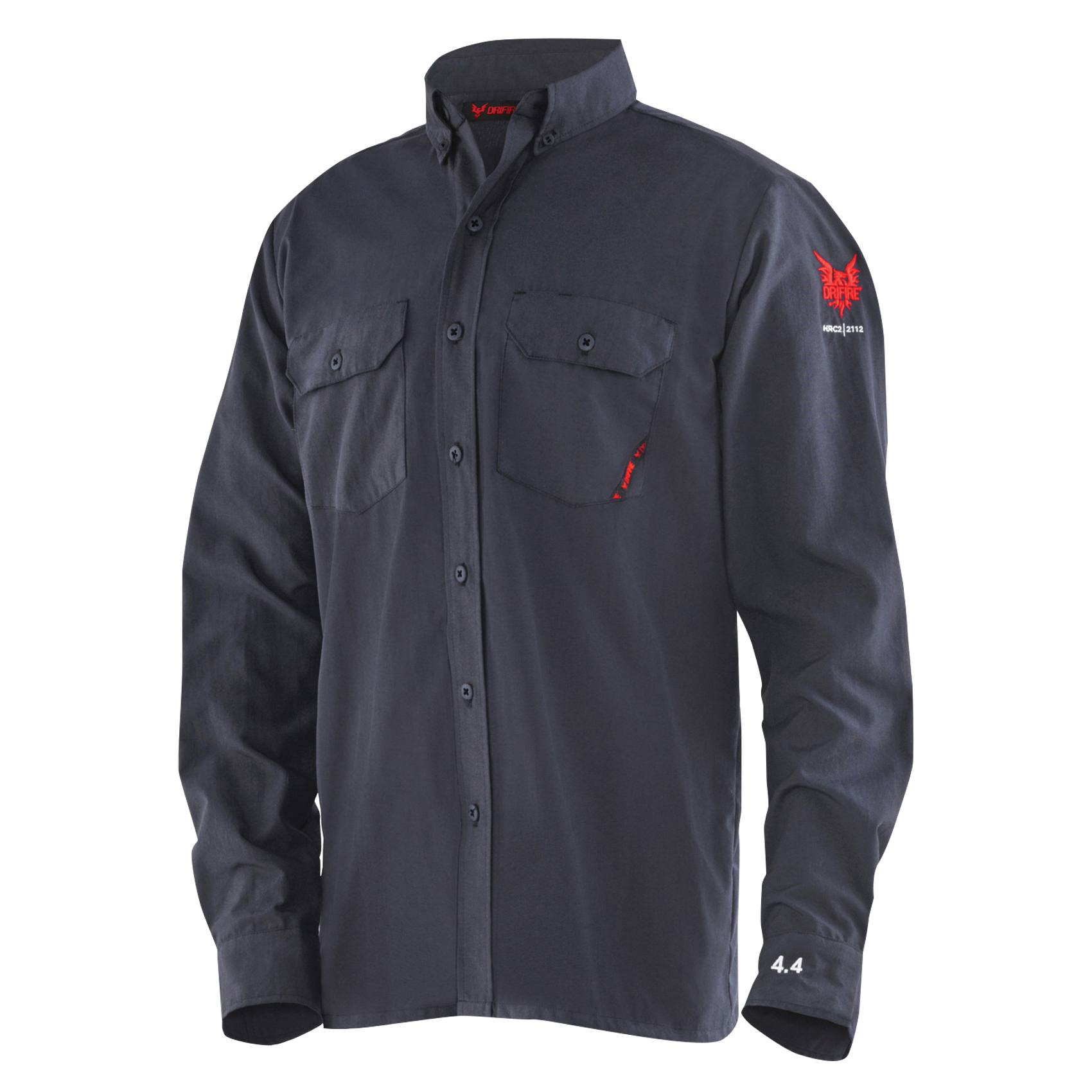 DRIFIRE 4.4 DF2-CM-450C-LS-NB-2XT Flame-Resistant Tall Work Shirt, 2XL, Navy, Blend, 33-3/8 in L