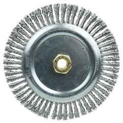 Dually 79810 Root Pass Weld Cleaning Brush, 7 in Dia Brush, 3/16 in W Face, 0.02 in Dia Stringer Bead Knot Filament/Wire, 5/8-11 UNC Arbor Hole