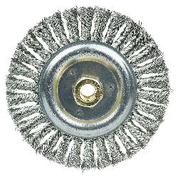 Dually 79814 Filler Pass Weld Cleaning Brush, 6 in Dia Brush, 1/2 in W Face, 0.023 in Dia Stringer Bead Knot Filament/Wire, 5/8-11 UNC Arbor Hole