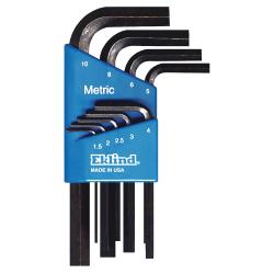 Eklind 10509 Hex-L Short Key Set With Holder, 9 Pieces, 1.5 to 10 mm Hex, L-Handle Handle, ANSI B18.3, Alloy Steel, Black Oxide