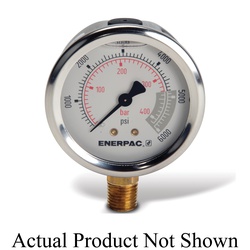 Enerpac G2517SL Glycerin Filled Lower Mount Hydraulic Pressure Gauge, 6000 psi, 2-1/2 in Dia Gauge, 1/4 in NPTF Connection, +/-1.5 % Accuracy, Copper Alloy